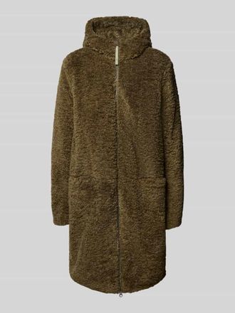 Camel Active Mantel aus Teddyfell mit Kapuze und Zweiwege-Rei&szlig;verschluss in Khaki, Gr&ouml;&szlig;e 34