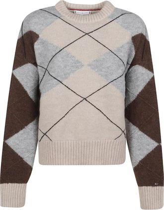 Tommy Hilfiger Truien & Vesten, Dames, Veelkleurig, S, Nylon, Argyle Oversized Alpaca Blend Jumper