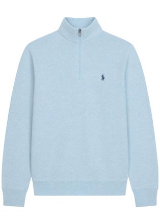 Polo Ralph Lauren Half-zip Logo-embroidered Jersey Sweatshirt - Light Blue - XL