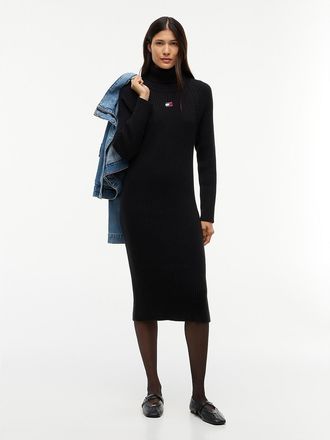 Tommy Hilfiger Womens Tommy Jeans Badge Logo Midi Sweater Dress - Black - XS