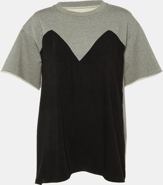 Maison Margiela Mm6 Maison Margiela Grey Cotton & Crepe Crew Neck Top