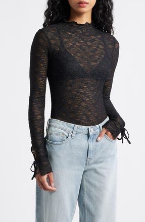 BP. Funnel Neck Lace Top in Black at Nordstrom, Size Xx-Small