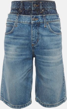 Sandro Blue Studded Denim Double Waist Shorts S/waist