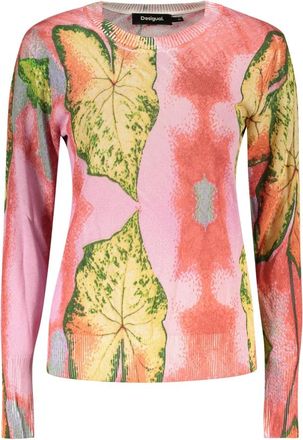 Desigual Rondgebreide trui - Dames - Ronde hals truien - Roze - S - Linnen - Truien & Vesten