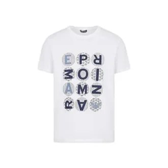 Emporio Armani Tops, Heren, Wit, XL, Katoen, Micropattern T-shirt met ronde hals