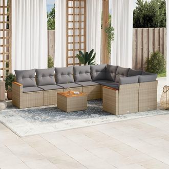 vidaXL Juego De Sof&aacute;s Jard&iacute;n Con Cojines Beige 10 Pzas Rat&aacute;n Sint&eacute;tico Vidaxl