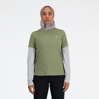 New Balance Women Athletics T-Shirt in Green Poly Knit, size X-Large