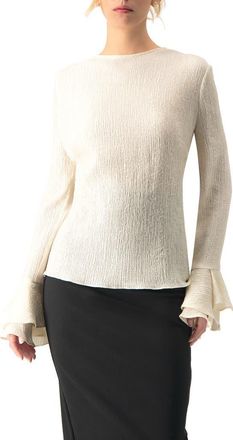 Ivonne Long Sleeve Ruffled Cuff Textured Blouse in Natural at Nordstrom, Size 12