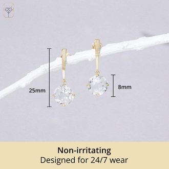 MAX + STONE 14k Yellow or White Gold 8mm Solitaire Gemstone Round Drop Dangle Earrings