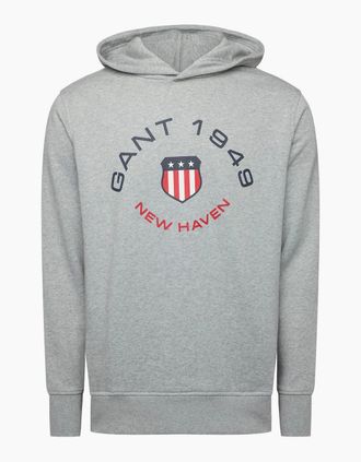 GANT Mens Graph Sweat Hoody - Grey - Size: 38