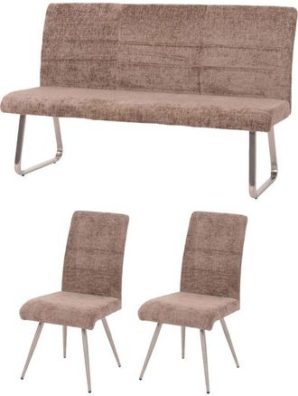 Hhg Hhg - Nunca Usado] Juego De Comedor 102, Juego De 2 Sillas + Banco 160cm, Acero Inoxidable Cepillado Tela/textil Chenilla, Marr&oacute;n