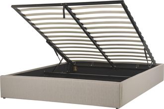 Beliani Letto Matrimoniale Con Contenitore Imbottito Beige Effetto Lino Con Box Portaoggetti 160 X 200 Cm Dinan