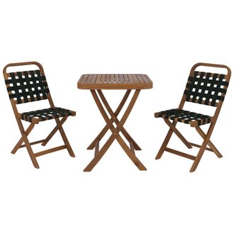 Hhg [nunca Usado] Conjunto De Jard&iacute;n Hhg-719, Conjunto De Sillas Y Mesa Para Balc&oacute;n, 2 Sillas, Mesa, Mimbre Trenzado, Madera De Acacia Plegable, Natural, 