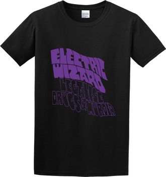Rive Mens Electric Wizard Legalise Drugs and Murders T-Shirt Print Tees Short Sleeve O Neck L Black