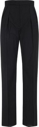 Max Mara Gestreepte Sesamo Broek - Dames - Straight fit broeken - Zwart - 2XS - Broeken