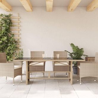 Berkfield Home Garden Table with Glass Top Beige 190x80x74 cm Poly Rattan | Size: 190 x 80 x 74 cm