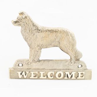 OEM Border Collie: Un Cartel Para La Puerta Con Un Perro, Una Placa De Bienvenida De Lat&oacute;n, Un Cartel &Uacute;nico Con La Palabra Bienvenido De Art-dog