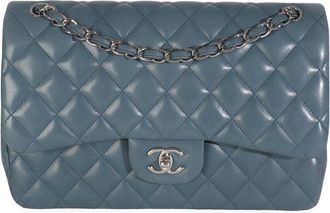Chanel Blue Quilted Lambskin Leather Jumbo Double Flap Bag (Authentic Pre-Loved)