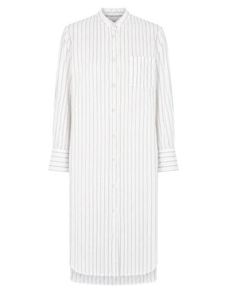 Toteme Long White Tunic With Mandarin Collar And Pleated Back