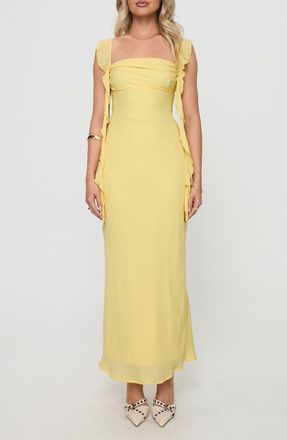 Princess Polly Lanai Ruffle Strap Maxi Dress in Lemon at Nordstrom, Size 8