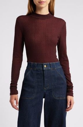Frame Denim Lace Mesh Mock Neck Top in Deep Burgundy at Nordstrom Rack, Size X-Large