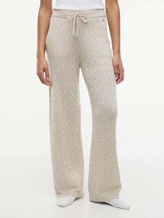 Tommy Hilfiger Womens Cable Knit Wool-Blend Lounge Pant - Heather Oatmilk - L