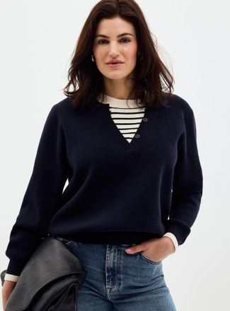 Contemporaine Womens Fooler striped Henley Shirt sweater