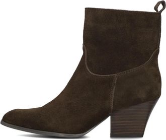 Notre-V Bruine Enkellaarsjes met Blokhak - Dames - Cowboylaarzen - Bruin - 42 EU - Wol - Schoenen