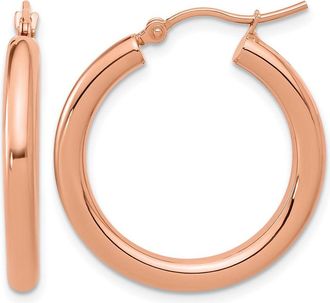 Diamond2Deal 14K Rose Gold 3mm Round Hoop Earrings