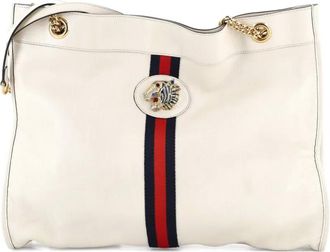 Gucci Borsa tote Rajah grande in pelle con catena - Bianco