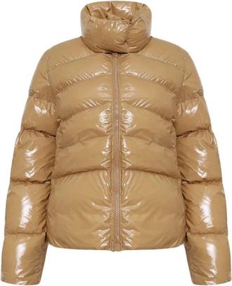 Pinko Zip-Up Puffer Jas - Dames - Winterjassen - Beige - L - Polyester - Jassen