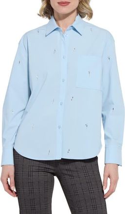 Lyssé Skye Crystal Embellished Button-Up Shirt in Blue Belle at Nordstrom, Size X-Small