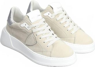 Philippe Model WomenS Tres Temple Low-Top Sneakers In Beige/silver