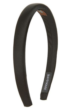 Tasha Skinny Padded Satin Headband in Black at Nordstrom