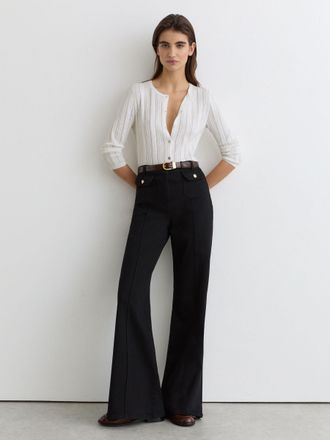 Reiss White Pointelle-knit Cropped Cardigan, XS