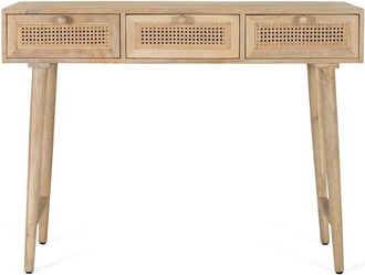 Giner&Colomer Consola de madera de mango y rat&aacute;n 120 cm estilo japandi n&oacute;rdico
