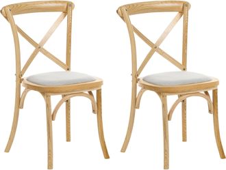 Beliani Conjunto De 2 Sillas De Comedor De Madera Con Respaldo En Cruz Estilo R&uacute;stico Asiento Tapizado Marr&oacute;n Claro/beige Lyons