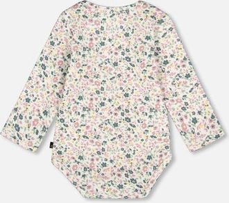 Deux par Deux Organic Cotton Long Sleeve Romper in Off-White Floral at Nordstrom, Size 12M