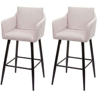 Hhg Coppia sgabelli bar Lounge 754 poggiapiedi 105x54x53cm, tessuto beige tortora