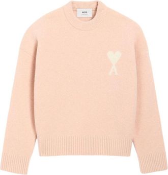 Ami Pink Wool Sweater With Logo