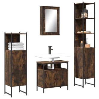 vidaXL Set De Muebles Ba&ntilde;o 4 Pzas Madera Contrachapada Roble Ahumado Vidaxl