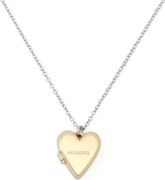 AllSaints Short Heart Locket Pendant Necklace in Two Tone Shiny at Nordstrom