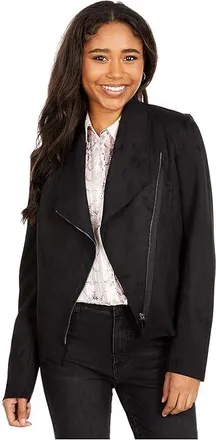 Kut from the Kloth Faux Suede Drape Collar Jacket Womens Clothing Black : MD, Spandex/Polyester/Faux Suede