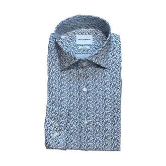 Roy Robson Camisa Lino Dibujo Azul Slim Fit - Heren - Casual Overhemden - Veelkleurig - M - Katoen - Overhemden