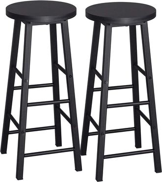 Woltu 2 Sgabelli Legno Da Bar Coppia Sedie Cucina Alta Gambe In Metallo Vintage Nero - Woltu