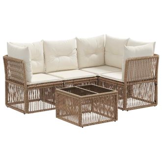 vidaXL Conjunto De Sof&aacute;s De Jard&iacute;n 5 Pcs Beige Rat&aacute;n Sint&eacute;tico Vidaxl