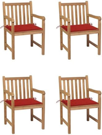 vidaXL Sillas De Jard&iacute;n 4 Uds Madera Maciza De Teca Con Cojines Rojos Vidaxl