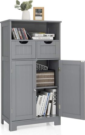 Costway Mueble De Ba&ntilde;o Armario De Suelo Auxiliar Con Estantes, Puerta Y Cajones Aparador De Almacenaje (gris) - Costway
