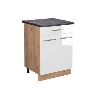 Vicco Mueble Bajo De Cocina Fame-line, Blanco Alto Brillo, 60 Cm Con Caj&oacute;n, Et Antracita Vicco