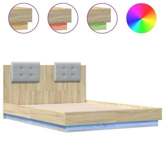 Berkfield Home Bed Frame with LED without Mattress Sonoma Oak 120x190 cm Small Double in Tan